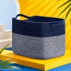 A deep blue and grayish-white color-matched rope woven storage basket for home living room and bedroom organization and storage Specification image